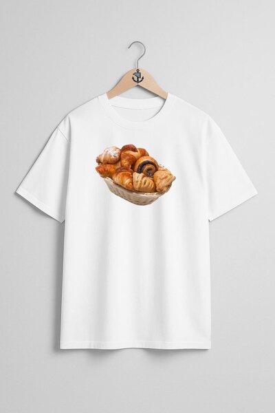 Bahriyeli Collection Tricou unisex cu design de croissant bun supradimensiona...