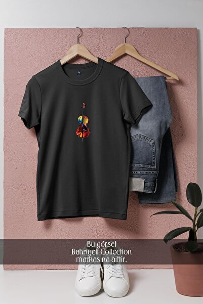Bahriyeli Collection تي شيرت للجنسين بتصميم كمان ملون كبير الحجم