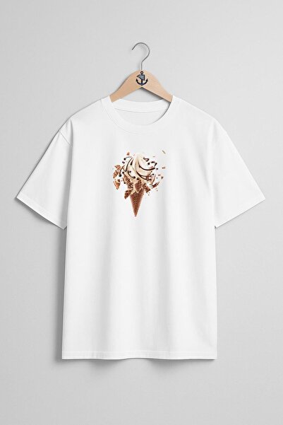 Bahriyeli Collection تي شيرت كبير الحجم للجنسين بتصميم صدر آيس كريم مع رش الش...