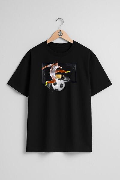 Bahriyeli Collection تي شيرت للجنسين بتصميم كرة القدم وكأس حارس المرمى كبير ا...