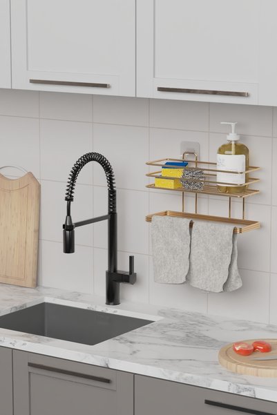 wearme Bathroom Kitchen Wall Organizer Organizer Towel Holder Adhesive Bathroom Shelf Shampoo Holder Rack with Towel Holder