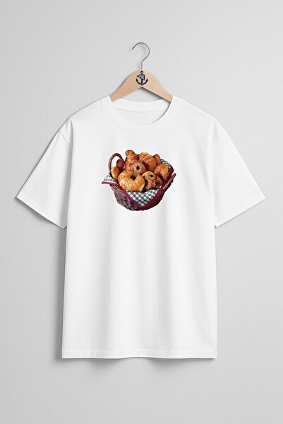 Bahriyeli Collection تي شيرت للجنسين بتصميم كرواسون خبز كرواسون كبير الحجم