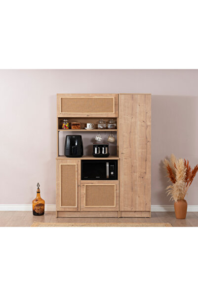 Castabal Home Vetra Jüt Kumaş Kahve Köşesi Dolap Seti ( Meşe )