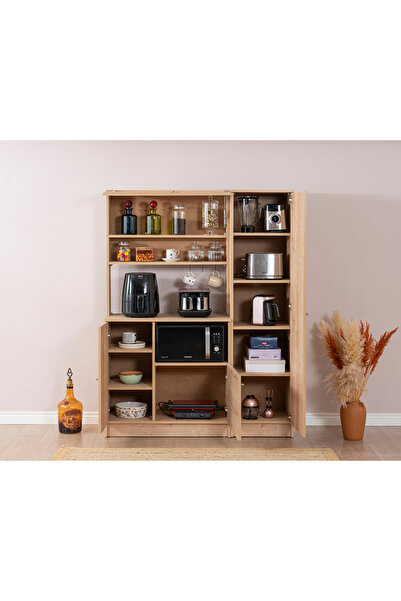 Castabal Home Vetra Jüt Kumaş Kahve Köşesi Dolap Seti ( Meşe )