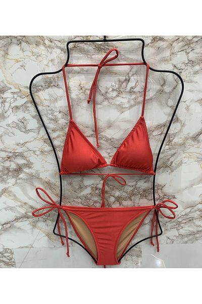 XORVİO Women's Lycra Flexible Side and Neck Tie Stylish Drawstring Triangle Bikini Set