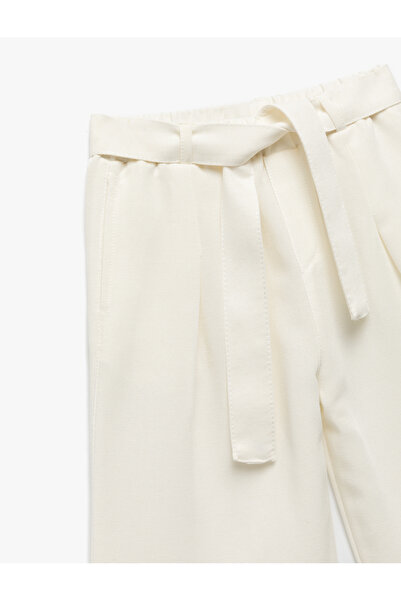 Koton Viscose Blended Wide Leg Trousers with Belt Detail and Pockets