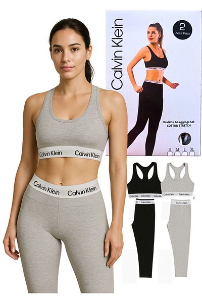 style iconic C-K 2 in 1 Women's Activewear Set – Sports Bra and High Waist Leggings for Workout or Casual Wear