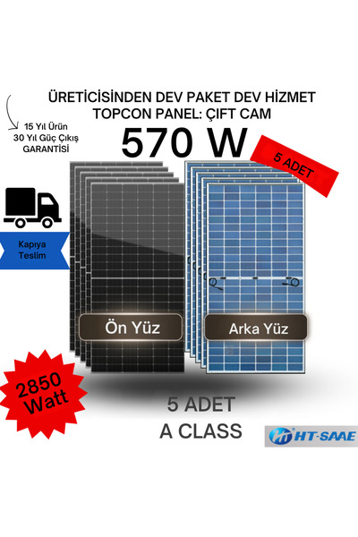 HT-SAAE 570w Topcon Solar Panel 5’li Set A Class – 15y Ürün, 30y Güç Garantil...