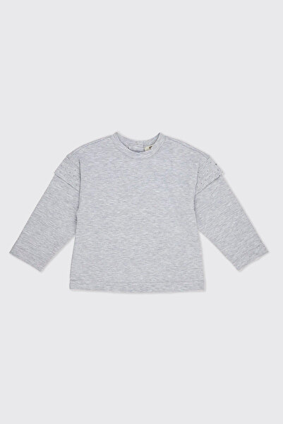 Panço Kız Bebek Uzun Kollu Gri-Melanj Tişört
