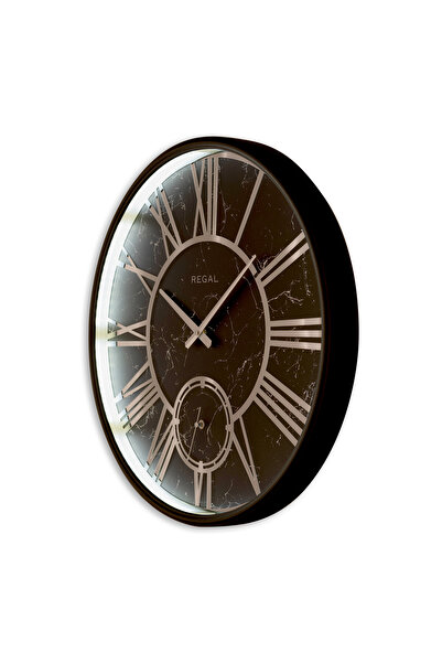 Regal 4600 BB Işıklı Metal Camlı Duvar Saati 60 Cm Büyük Boy Gerçek Camlı Siyah