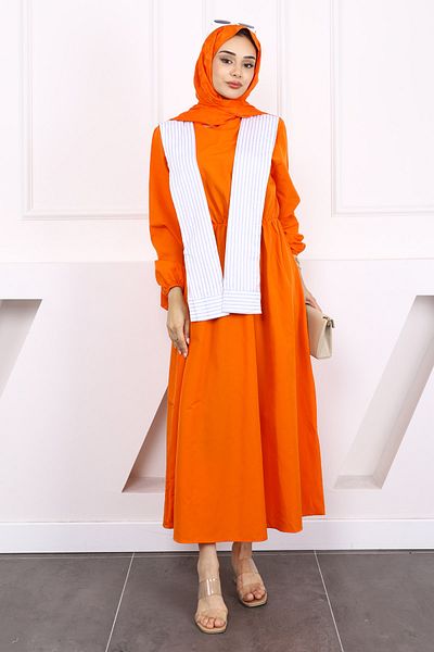 İmajButik Guler portocaliu - Rochie cu talie elastica