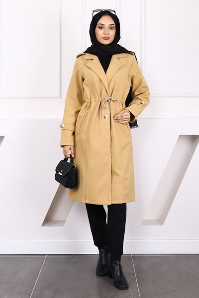 İmajButik Dark Beige Waist Strap Coat