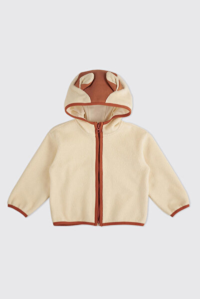 Panço Kız Bebek Tilki Kulaklı Peluş Bej Sweatshirt