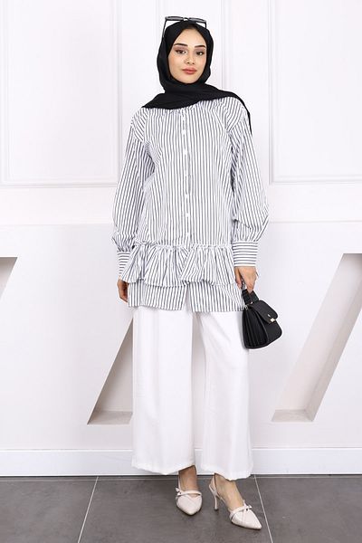 İmajButik سترة مخططة باللون الأسود مع اللؤلؤ