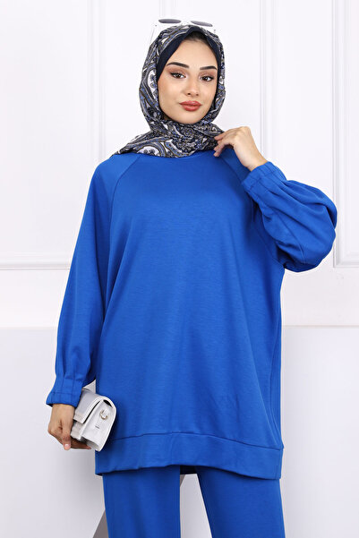 İmajButik Saks Mavi Kol Ve Paça Nervürlü Oys Takım