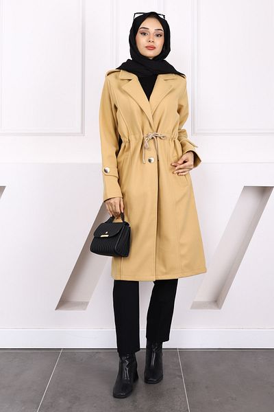 İmajButik Dark Beige Waist Strap Coat