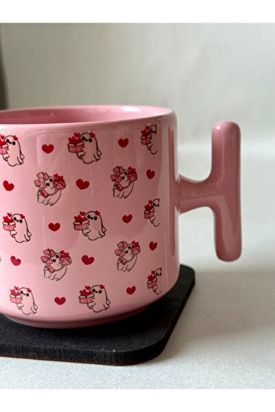 Pink Mug – Special Day Gift with Cute Ghost and Heart Pattern