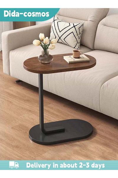 Generic C Shaped End Tables, End Table for Couch, Small Side Table with Metal Frame, Wooden Top Side Table,