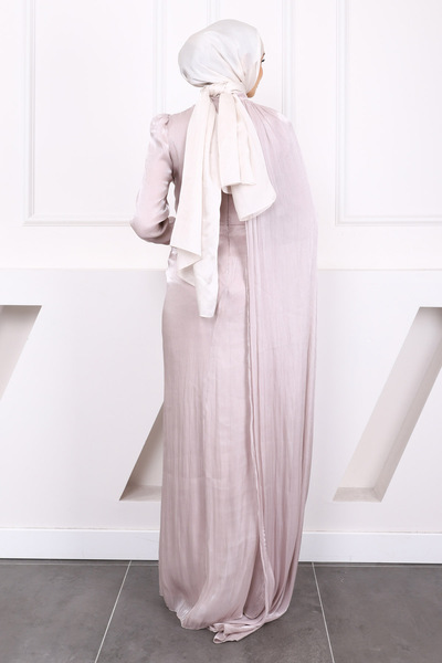 İmajButik Dusty Rose Gathered Front Evening Dress