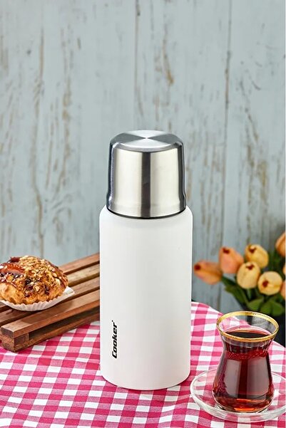 Elista 1 Liter Double Layer Steel Thermos - 24 Hours Hot, 48 Hours Cold, (Camping, Picnic, Office, Travel) White