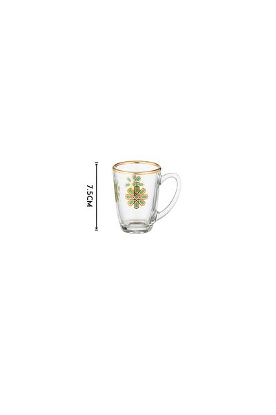 Dania Tea Cup Set, 6 Pieces, Clear Glass with Elegant Decoration, 90ml Capacity
