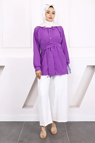 İmajButik قميص ملفوف بحزام أرجواني