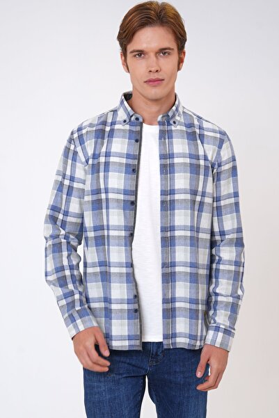 Back And Bond Mavi Regular Fit Pamuklu Ekoseli Gömlek