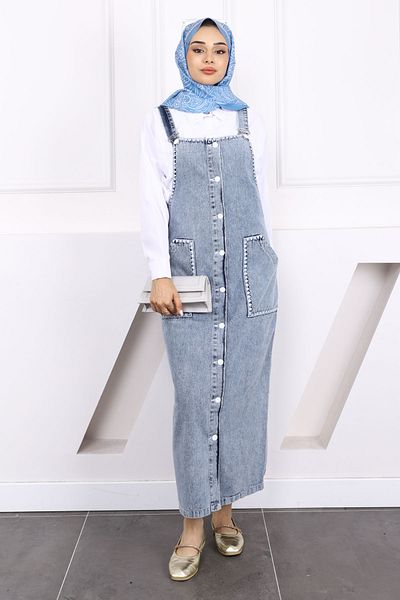 İmajButik Blue Embroidered Pocket Denim Solopet