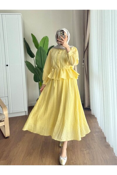 Miraydın Butik Women's Ruffle Shirt and Skirt Suit M2512 - Yellow