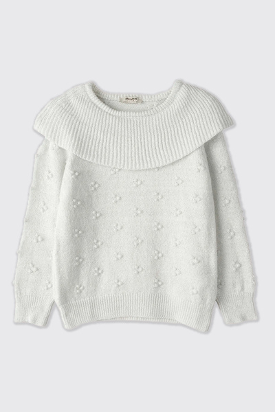 Panço Kız Çocuk Dokulu Ekru Triko Kazak