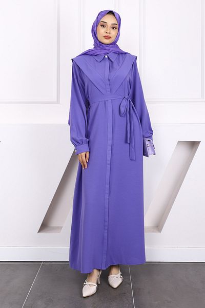 İmajButik Lilac Front Buttoned Pocket Dress