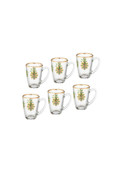 Dania Tea Cup Set, 6 Pieces, Clear Glass with Elegant Decoration, 90ml Capacity