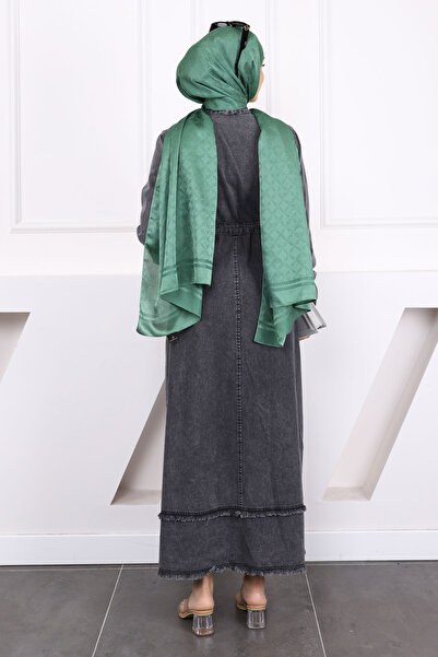 İmajButik Smoked Tassel Waist Tie Denim Dress