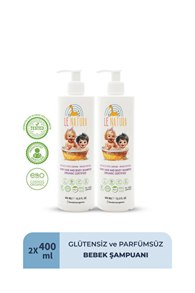 LE NATURA Organik Ve Vegan Sertifikalı Göz Yakmayan Bebek Şampuanı - Avantajlı Paket 2x400 ml
