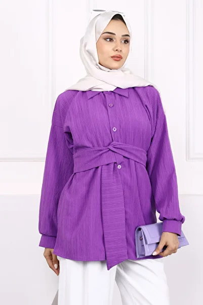 İmajButik قميص ملفوف بحزام أرجواني