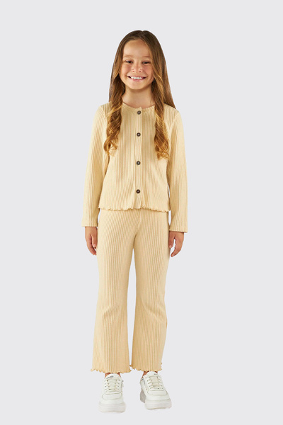 Panço Kız Çocuk Örme Bej 2'li Triko Takım