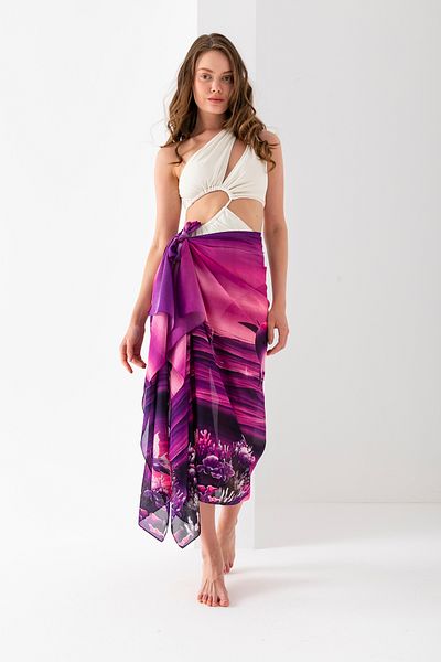 Wega Moda Aquarium Dolphin Pattern Chiffon Pareo, Digital Printing, Quick Dry Pareo, 200X100Cm, Beach Clothing, Pareo