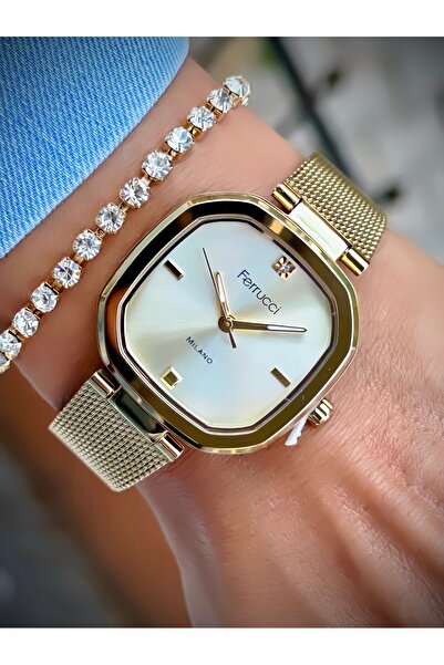 Ferrucci Kadın Kol Saati Hasır Kordon 3 Atm Suya Dayanıklı Bileklik Hediyeli Tasarım Kare Saat
