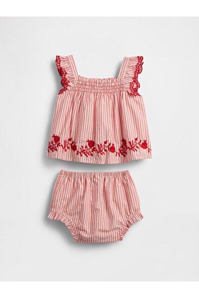 GAP Bebek Kırmızı Çizgili Poplin Outfit Set