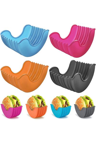 Generic Mess Free Reusable Silicone Burger Holder - Expandable, Leakproof (4pc)