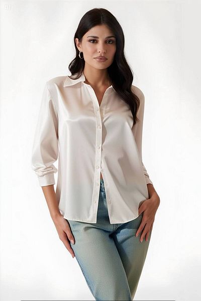 hazelin New Cream Satin Shirt - Light and Surface HZL22W-BD139641