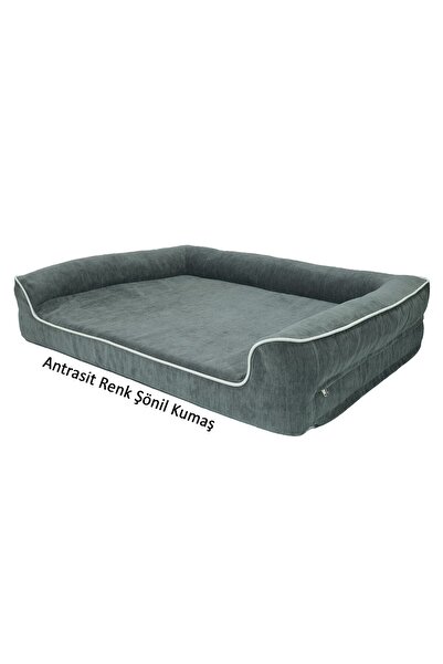viscopet Premium Sofa Blok sungerli Alezli Fermuarlı Yıkanabilir Köpek Yatağı-S-antrasit