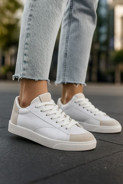 Nstil Pantofi de damă Daily White Pantofi de mers cu talpă zimțată cu șireturi 07