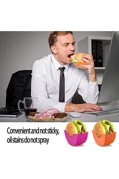 Generic Mess Free Reusable Silicone Burger Holder - Expandable, Leakproof (4pc)