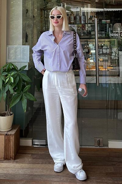 Madmext Purple Striped Over Fit Shirt Mg1525