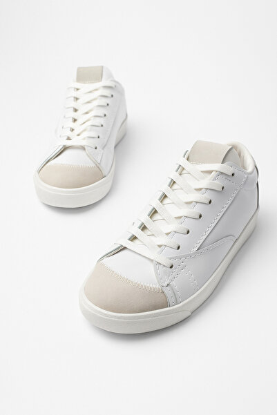 İmerShoes Daily White Navy Blue Women's Sneaker Lace-Up Serrated Sole Suede Detailed Walking Sports Shoes 07