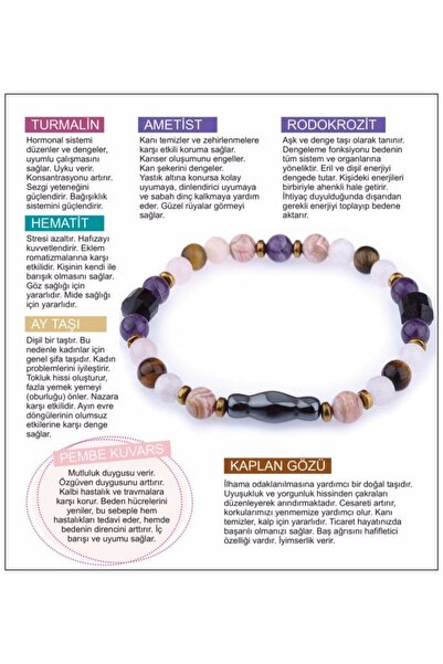 OSMANLI DOĞAL TAŞ Doğal Taş Bileklik 6mm - Turmalin,ametist,rodokrozit,hemati...