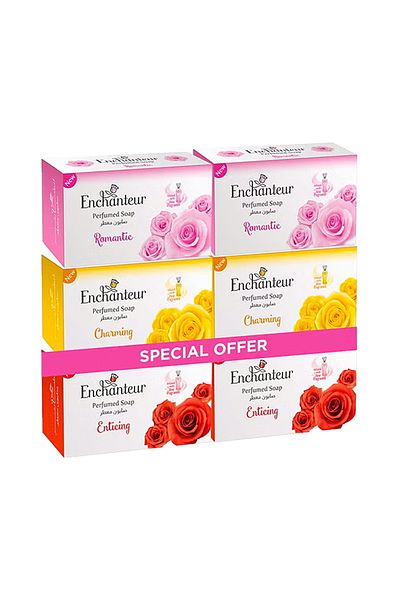 ENCHANTEUR Perfumed Soap Assorted Pack - 6 x 125g Bars (Total 750g)