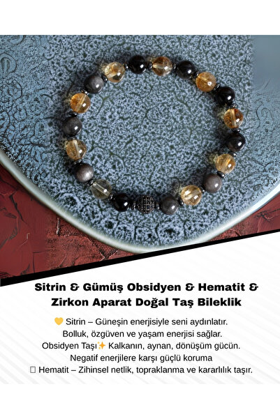 Saff Doğal Taş Certified Citrine & Silver Obsidian & Hematite & Zircon Appara...