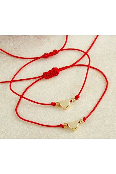 Femenino Altın kaplama kalp figürlü kırmızı ip şans bilekliği 2’li set kararm...